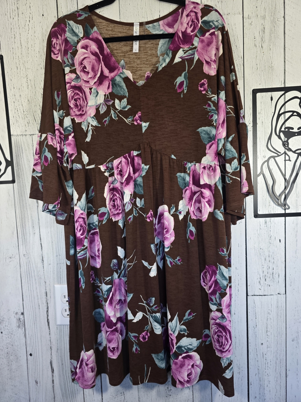 NWOT Dear Scarlett Brown Floral Babydoll Mini Dress Size XL - Picture 4 of 9